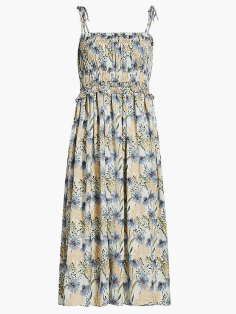 NWT En Saison Haley Floral Tie-Strap Midi-Dress smocked bodice self-tie straps